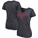 Women's Los Angeles Angels of Anaheim Freehand V Neck Slim Fit Tri Blend T-Shirt Navy FengYun